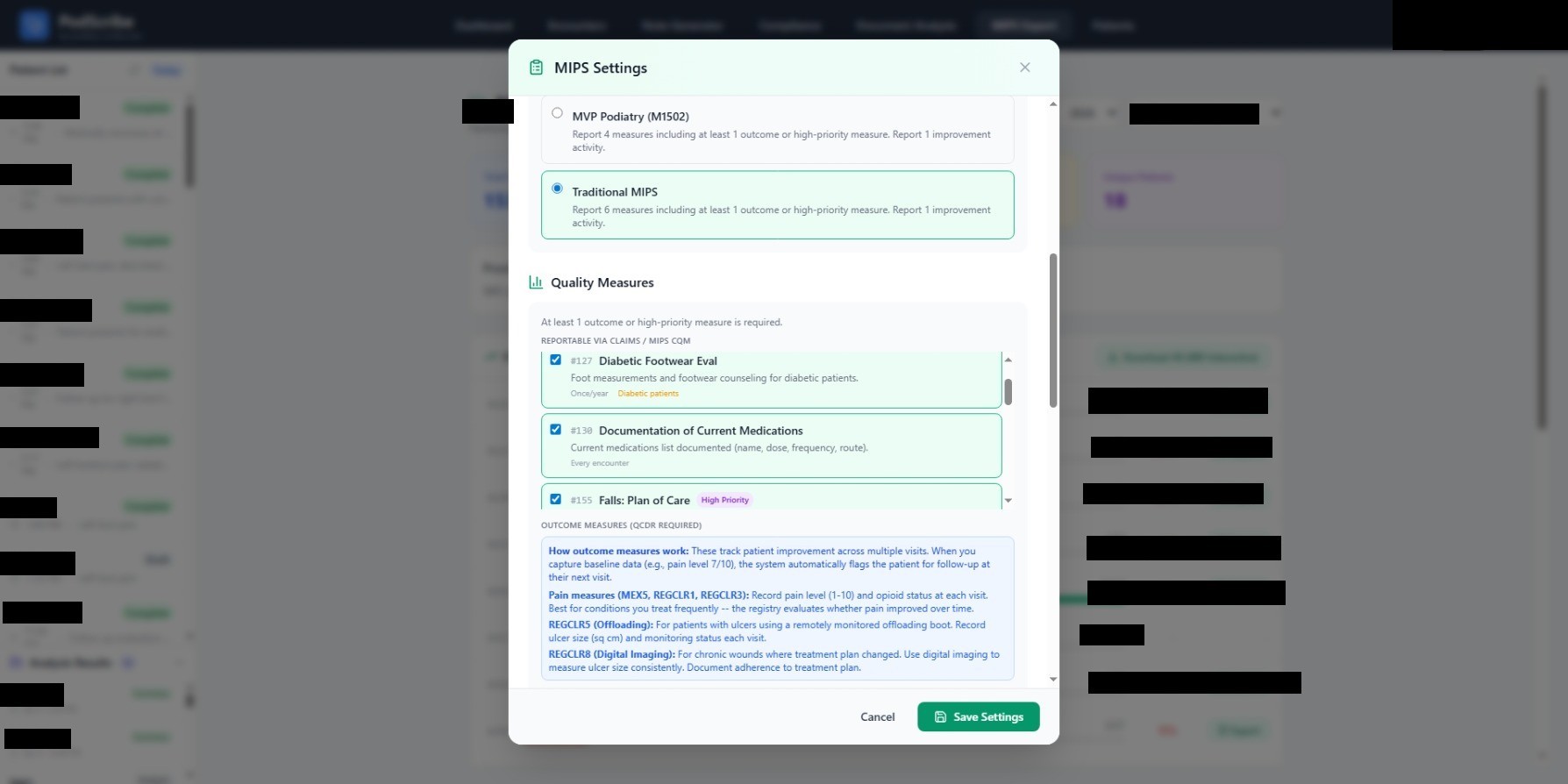 MIPS reporting configuration with registry and measure selection